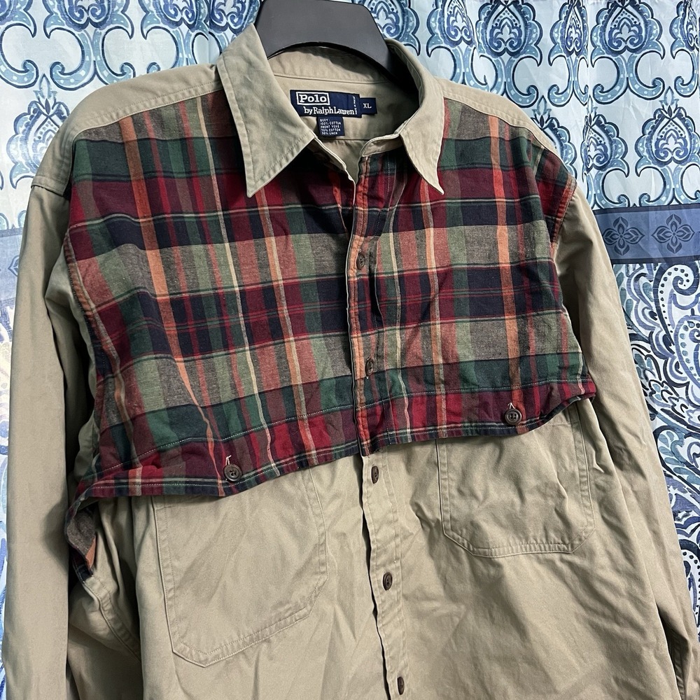 Vintage Polo Ralph Lauren Men's XL Linen Blend Workshirt Plaid Chest | Flaws